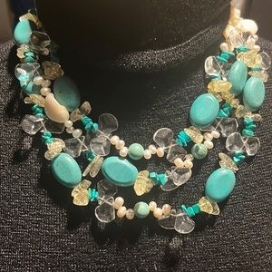 Turquoise, crystal and pearl necklace